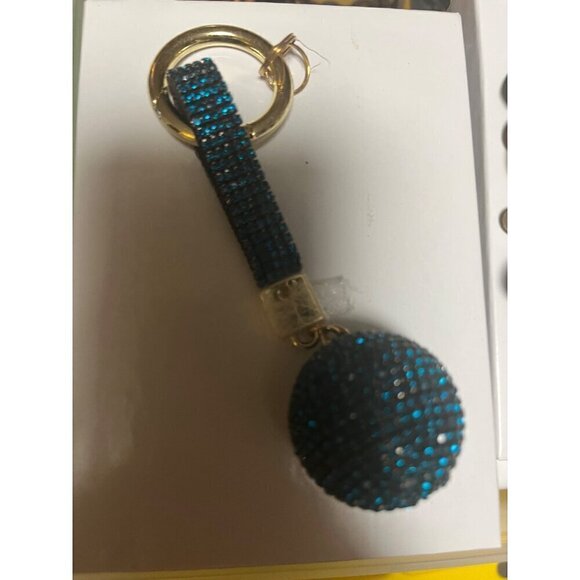 Sparkly Blue Rhinestone Keychain With Gold Ring & Black Strap - Picture 5 of 5